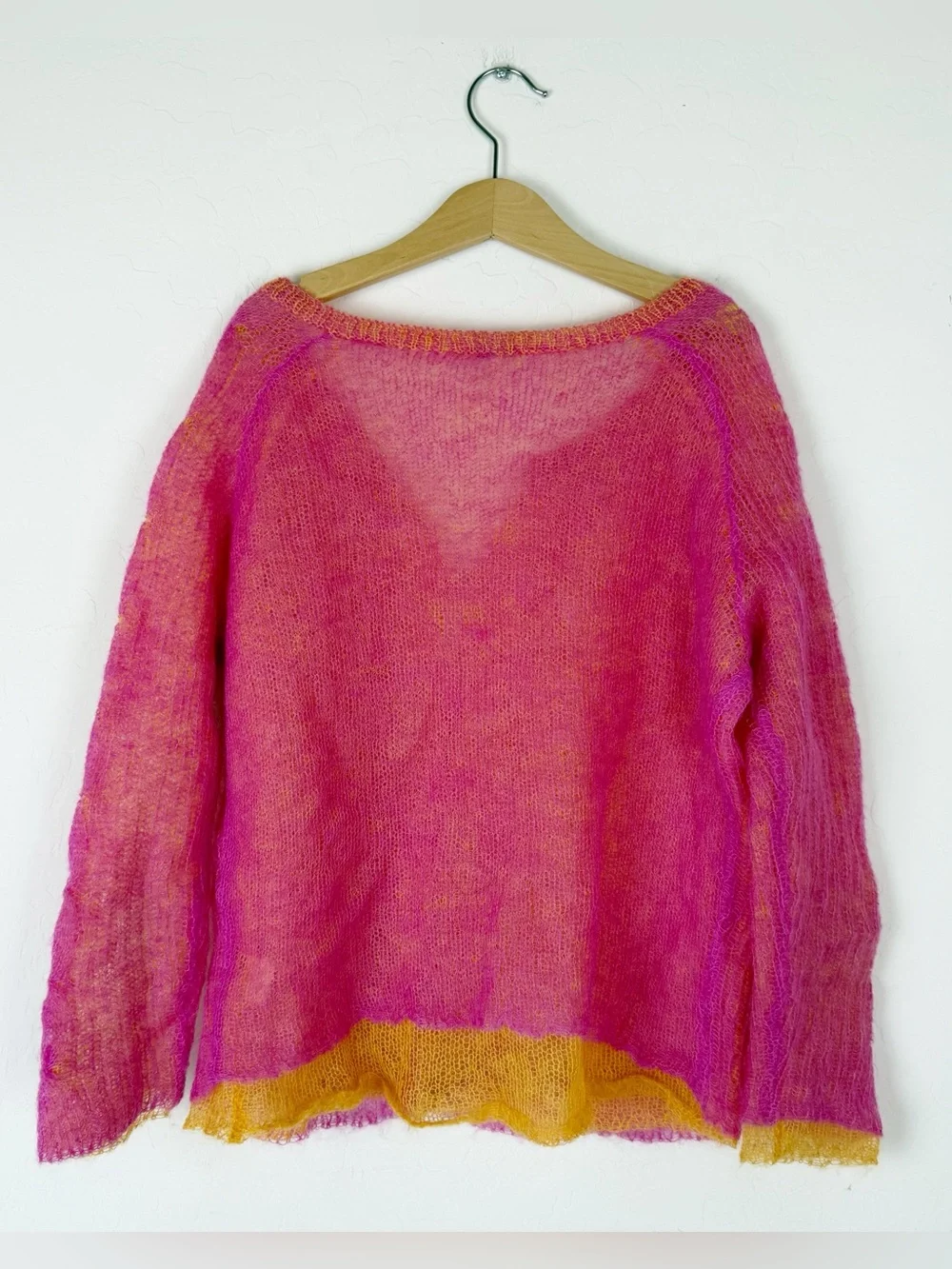 Free People Mohair Cardigan Y2k Double Knit Pink Yellow Sheer